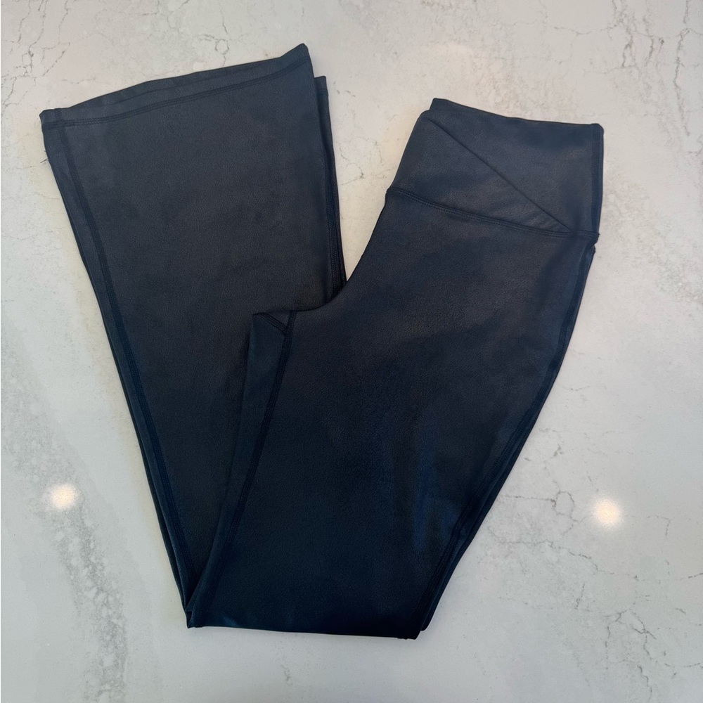 90 Degree Faux Leather Black Flare Leggings